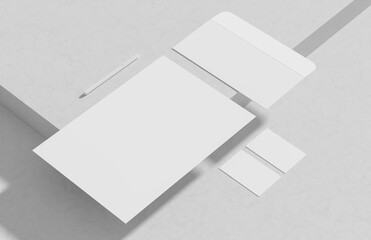 Corporate identity stationery mock up isolated on modern style white background. Mock up for branding identity. 3D illustration - obrazy, fototapety, plakaty