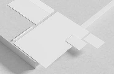 Corporate identity stationery mock up isolated on modern style white background. Mock up for branding identity. 3D illustration