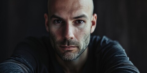 Obraz premium A close-up shot of a man with a bald head. Suitable for various uses