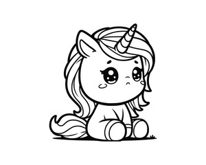 Cute Cartoon Character of unicorn for coloring book. outline line art. Printable Design. isolated white background