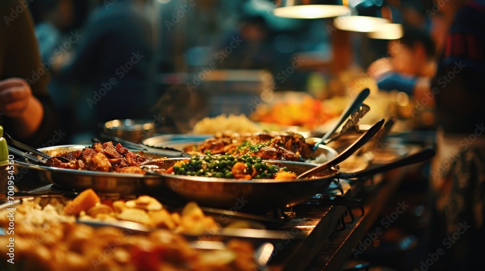 Poster A wide selection of different types of food displayed on a buffet table. Perfect for any event or gathering