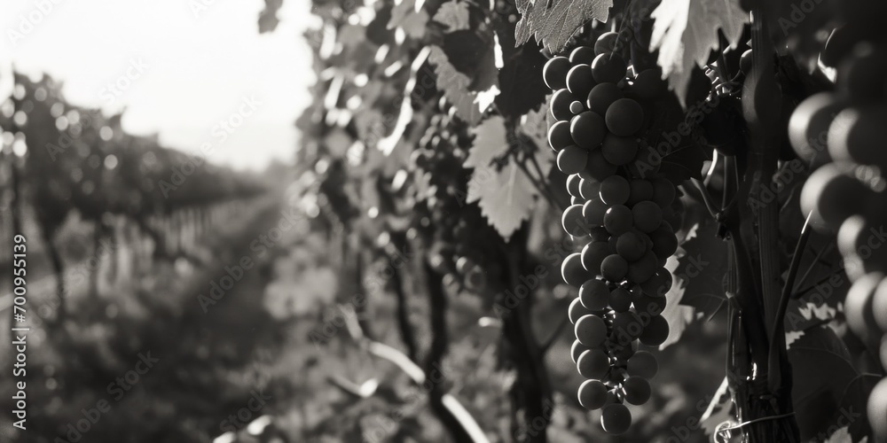 Poster a simple black and white photo of a bunch of grapes. suitable for various purposes