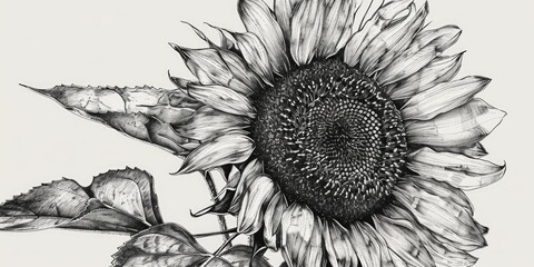 A black and white drawing of a sunflower. Perfect for adding a touch of nature to any design project