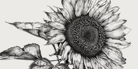 Rolgordijnen A black and white drawing of a sunflower. Perfect for adding a touch of nature to any design project © Fotograf
