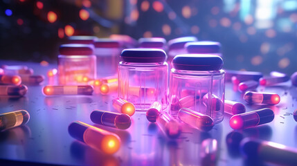 Medikamente in Neonlicht - obrazy, fototapety, plakaty