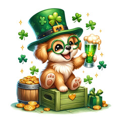 Cute Dog St Patrick's Day Clipart Illustration