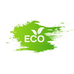 Green natural bio labels. 100% organic, natural, eco product, leaf and stain design. Frame, banner, background, icon, eco symbol.