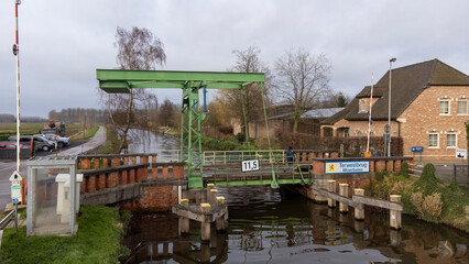 drone images of bridges on the Moervaart river in Moerbeke, East Flanders, Belgium