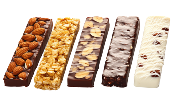 A Detailed Glimpse into the Vibrancy of Nutrient-Rich Snack Bars on a Pure White Canvas on a White or Clear Surface PNG Transparent Background.