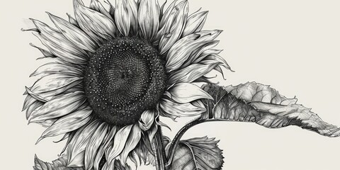 A black and white drawing of a sunflower. Suitable for various artistic projects - obrazy, fototapety, plakaty