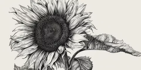 Zelfklevend Fotobehang A black and white drawing of a sunflower. Suitable for various artistic projects © Fotograf