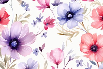 Watercolor floral flowers background, floral texture, flower pattern
