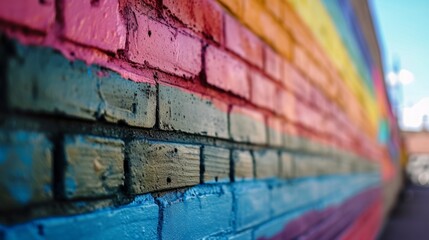 LGBT flag. Rainbow graffiti on a brick wall. Freedom of love and diversity 