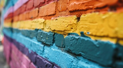 LGBT flag. Rainbow graffiti on a brick wall. Freedom of love and diversity 