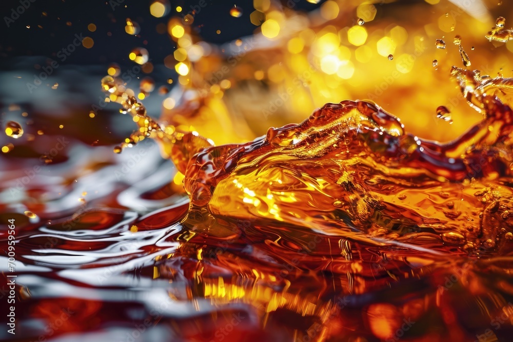 Poster A detailed view of a liquid splash on a surface. This image captures the dynamic motion and texture of the splash, making it ideal for various applications.