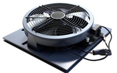 Solar Powered Attic Fan Isolated with Power Conversion on White or PNG Transparent Background.