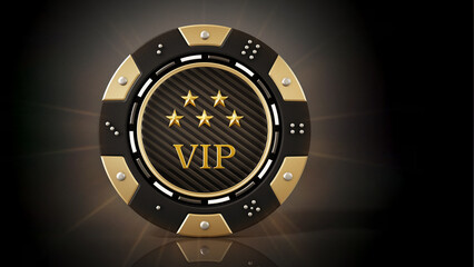 Casino chip on reflective dark background. 3D illustration