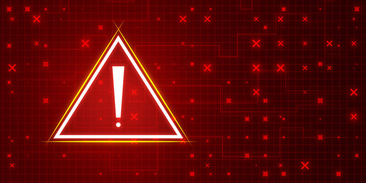 Creative red security alert on blurry background. Fraud and danger concept. 3D Rendering.