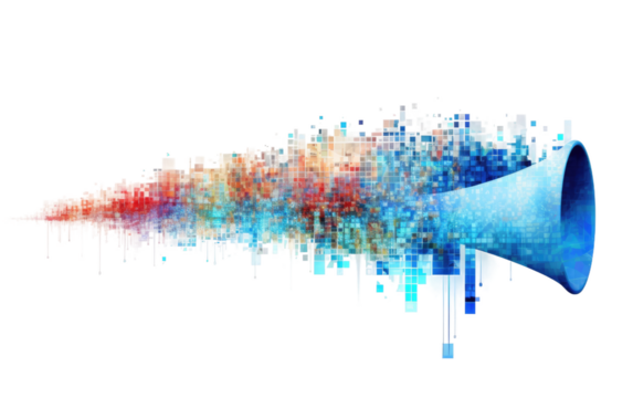 Voice-Activated Digital Art Projection on a White or Clear Surface PNG Transparent Background.