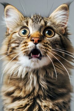 A close-up image of a cat with its mouth open. This picture captures the cat's expression and showcases its open mouth. Ideal for illustrating animal behavior and communication