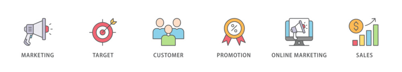 Advertising banner web icon vector illustration concept with icon of marketing, target, customer, promotion, online marketing, and sales