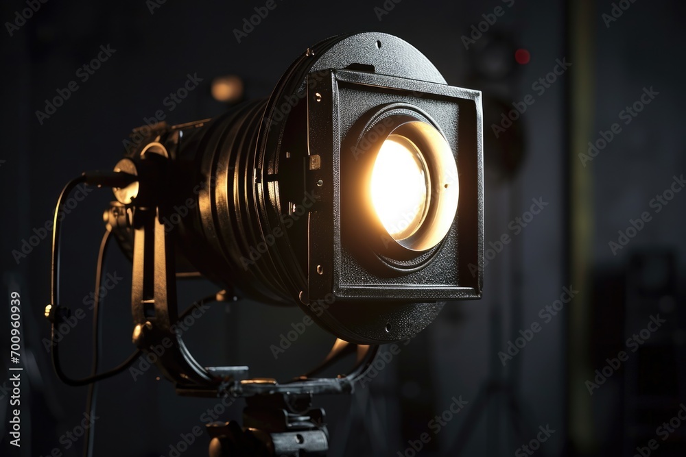 Aufkleber A close up view of a light mounted on a tripod. This versatile image can be used to showcase various lighting equipment or as a representation of professional photography and filmmaking