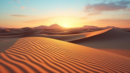Fototapeta na wymiar Golden Horizon, A Celestial Dance of Dunes at Sunset