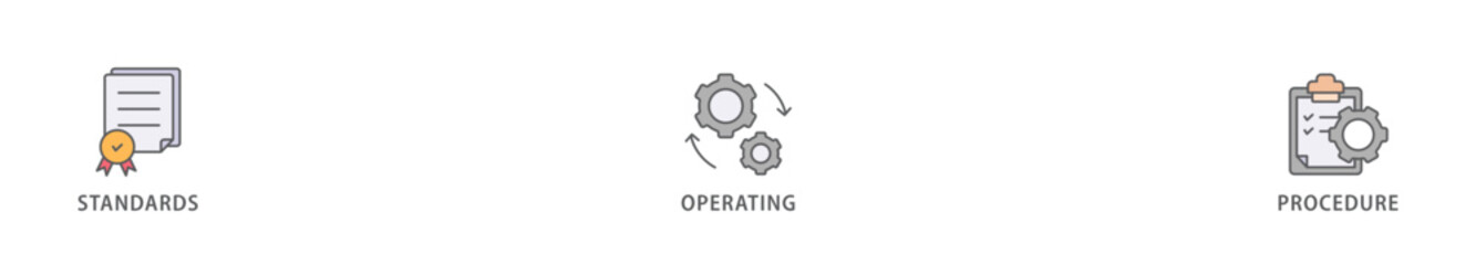 SOP banner web icon vector illustration concept for the standard operating procedure with an icon of instruction, quality, manual, process, operation, sequence, workflow, iteration, and puzzle