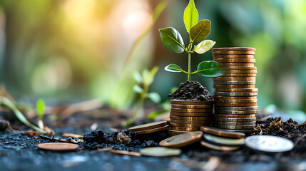 plant growing from a pile of coins - Powered by Adobe