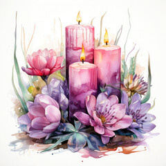 Watercolor Easter Candleholder Illustration, Generative Ai