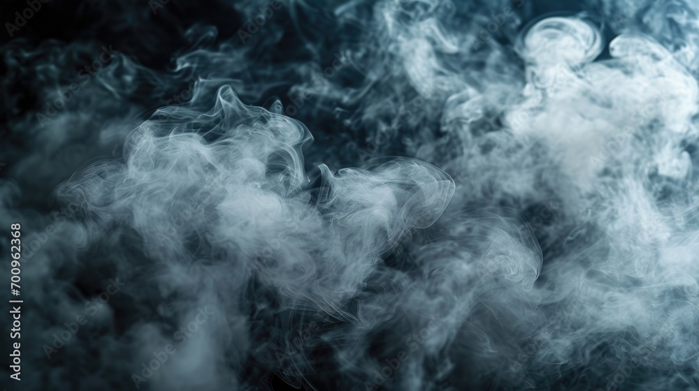 Aufkleber Smoke captured in a close-up shot on a black background. Ideal for adding a mysterious or atmospheric touch to designs or projects