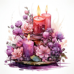 Watercolor Easter Candleholder Illustration, Generative Ai