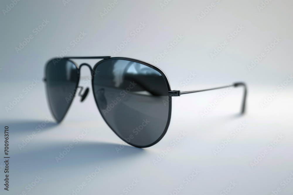 Poster a pair of sunglasses placed on a white surface. versatile and practical image for various purposes