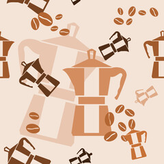 Editable Flat Monochrome Soft Colours Mokapot Coffee Maker Vector Illustration Seamless Pattern for Creating Background About Cafe and Coffee Industry