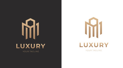 Alphabet AM luxury initial letters and hexagon brand monogram logo template. vector ilustration