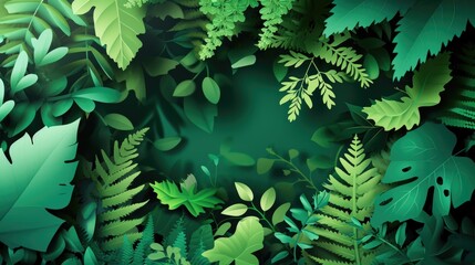Green plants and leaves arranged in a group against a dark background. Can be used for various design projects