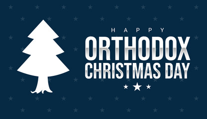 Happy Orthodox Christmas Day on January 7 with christmas tree and typography