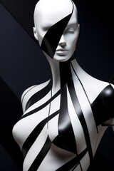 An abstract portrayal of a mannequin, emphasizing the geometry and lines of its form.