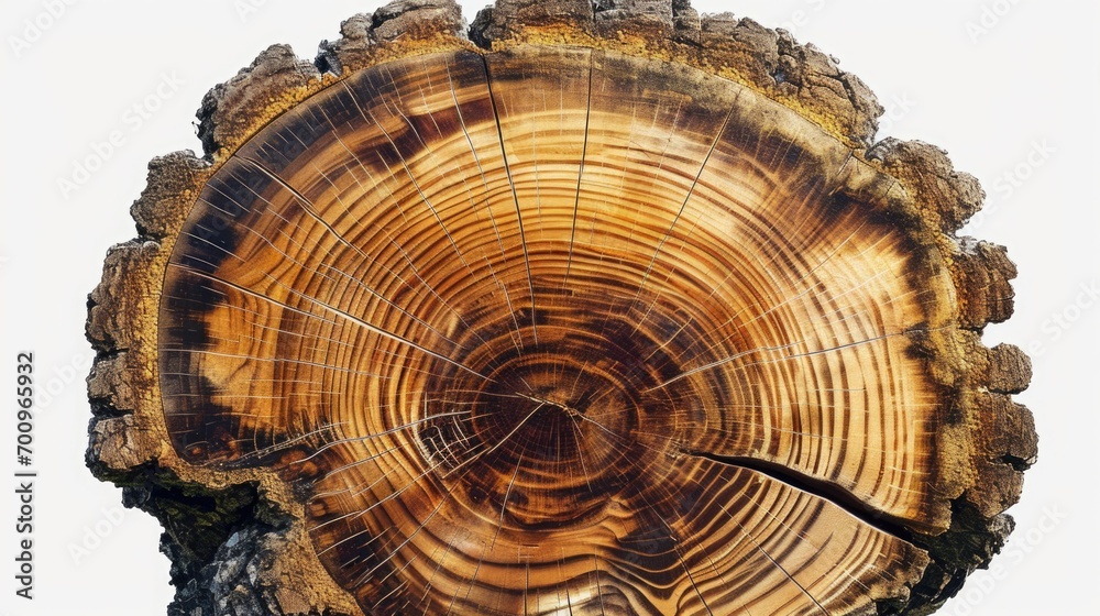 Poster a close up of a cross section of wood on a tree trunk. can be used to illustrate the growth rings an