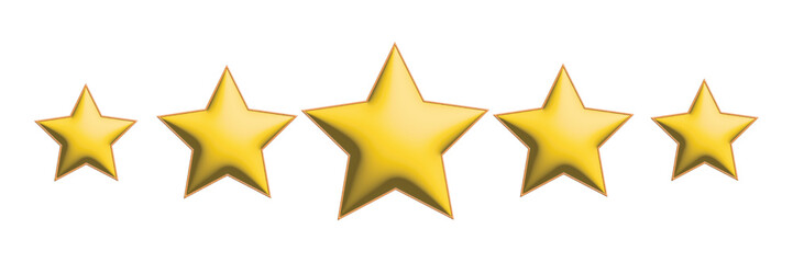 3d golden star, 5 star review, customer rating star icons