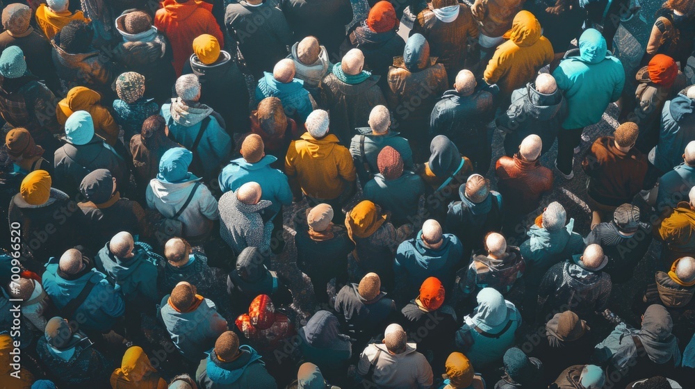 Aufkleber a picture of a large group of people standing together. this image can be used to represent unity, c