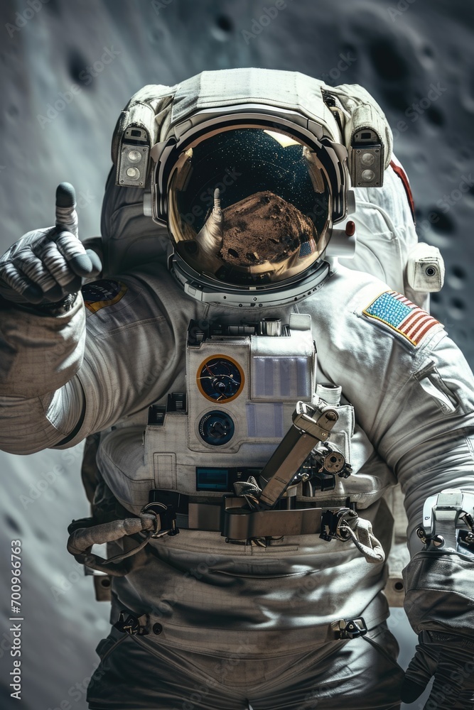 Poster Astronaut giving a thumbs up while wearing a spacesuit. Perfect for space exploration themes and positive messages