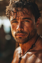 Fototapeta premium Portrait Showcasing Youthful Attractiveness and Muscular Vigor