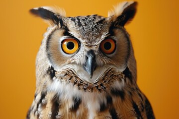A detailed close-up of an owl with captivating orange eyes. Perfect for nature enthusiasts and wildlife lovers