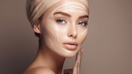 Chic Woman Applying Facial Mask for Skin Treatment