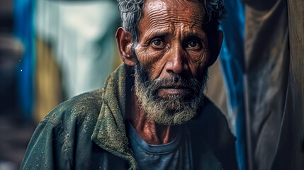 Fototapeta premium Portrait of an elderly man with a weary expression in an urban setting