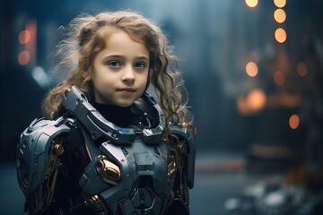 Fototapeta na wymiar Portrait of a beautiful little girl in cosmonaut costume.