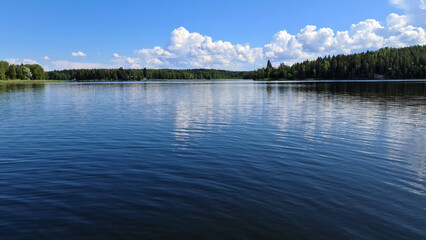 Lake view in Finland. Beautiful summer day.