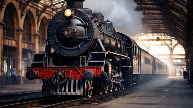 An old steam locomotive at the station, ready to depart © brillianata