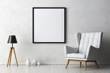 white room with frame and chair